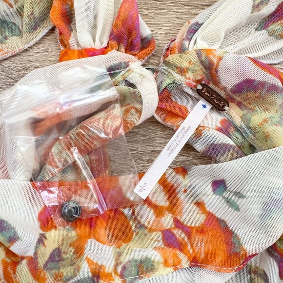 NWT Free People Main Event Mesh Floral Long Sleeve Mini Dress Cream Small - Picture 8 of 12